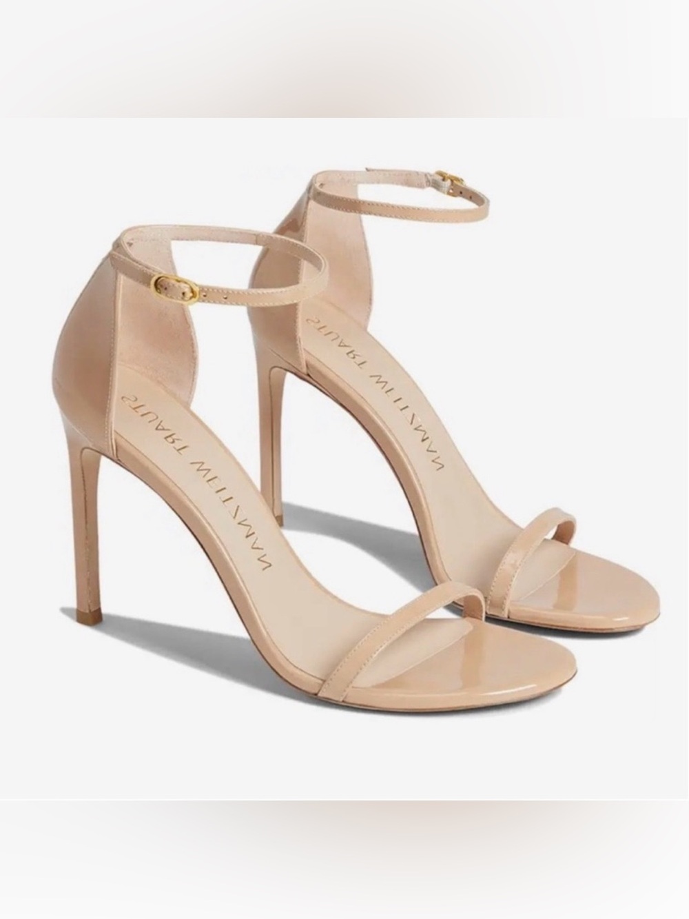 Stuart Weitzman Nude Patent Leather Ankle-Strap Stilettos